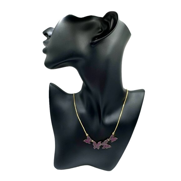 NWT Butterfly Cluster Pendant Necklace 18K Gold Plated Pink Swarovski Crystals - Picture 4 of 8